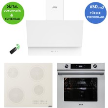 Afm Tech  Roff Elektrikli Vitroseramik Turbo Beyaz Dijital  Ankastre Set ( FM3401 + V6-05 + FM7701)