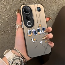 HONTINGA Vivo V50 Lite ile Uyumlu Kılıfı Silikon Kenar Sert Arka Düşüme Önleyici Basitlik Anti Düşme Kamera Korumali Astronot Desen Telefon Kılıfı Kadın ve Erkek Için Uygundur K1-0838