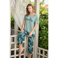 Lodos Store Aydoğan Kadın Kısa Kollu Kapri Bermuda Yazlık Viskon Pijama Takımı