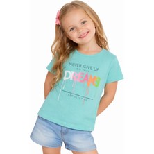 Essu Kız Çocuk Dreams Yazı Desenli Yeşil Renk Kısa Kol Tişört