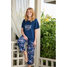 Lodos Store Aydoğan Kadın Kısa Kollu Kapri Bermuda Yazlık Viskon Pijama Takımı