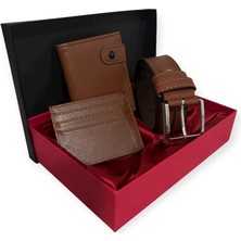 Tisaati Özel Tasarım Lüks Deri Patlı Dikey Premium Serisi Cüzdan Kartlık ve Kemer Seti