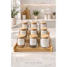 Mottogo Bambu Kapaklı Cam Baharatlık Seti – Merdiven Standlı Etiketli Baharat Kavanozu Organizer 300 ml