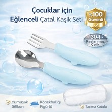 Jojobebek Balık Figürlü Premium Çocuk BPA Free Silikon Saplı Paslanmaz Çelik Uçlu Çatal-Kaşık 9+ Ay (Buzmavisi)