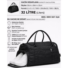 Kaff Siyah Krinkıl Kumaş Ayakkabı Bölmeli 0818 Önü Cepli  Omuz Askılı Spor ve Seyahat Çantası