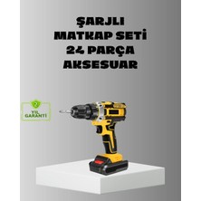 Tech Butiq Şarjlı Darbeli Matkap Seti – 2 Bataryalı, 24W Güç, 24 Parça Aksesuar, LED Işıklı