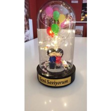 Famemus Accessory Seni Seviyorum Balonlu Biblolu Fanus LED Işıklı Boyut 20 cm