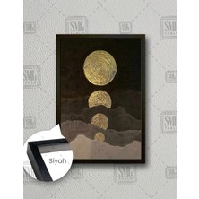 SML Tablo Kahverengi Altın Gold Daire Geometrik Modern Sanat Dikey Çerçeveli Kanvas Tablo