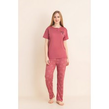 Enisena Kadın Pijama Takımı-Menekşe Kumaş-3 Düğmeli-Yaka BASKILI-12606SF