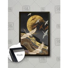 SML Tablo Uçan Kuşlar Altın Gold Dekoratif Modern Sanat Leylek Göç Dikey Çerçeveli Kanvas Tablo
