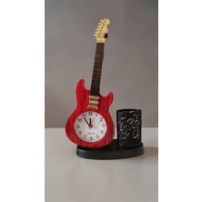 Famemus Accessory Dekoratif Biblo Çok Şık Kalemlikli Hediyelik Gıtar Saat Ürün BOYUT:25*13CM