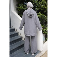İmaj Butik Gri Kapşonlu Tunik Pantolonlu Takım