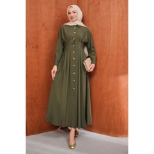 İmaj Butik Haki Düğmeli Pileli Elbise