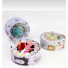 İğne İzi Yuvarlak Metal Kutu Dikiş Seti