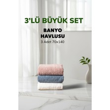 Cotto Home 3 lü Kareli Havlu Takımı Beyaz Mavi Pudra Yumuşak Pamuk Banyo Havlu Seti 70x140 cm