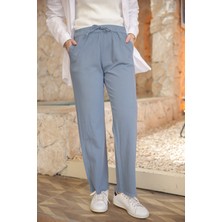 İmaj Butik Mavi Bel Lastikli Gabardin Pantolon
