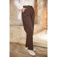 İmaj Butik Kahverengi Bel Lastikli Gabardin Pantolon