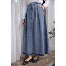 İmaj Butik Mavi Pileli Kot Etek