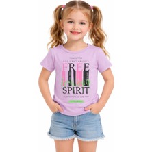 Essu Kız Çocuk Free Spirit Yazı Desenli Lila Renk Kısa Kol Tişört