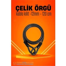 Tios Shop Krm Transformacion Çelik Örgü Kablo Kilit 12MM 120 cm Bisiklet Kilidi Motosiklet Kilidi Eşya Gar