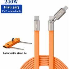 Deyhome 240W 2’si 1 Arada Type-C Hızlı Şarj Kablosu Katlanabilir Standlı Telefon, Tablet ve Laptop Uyumlu