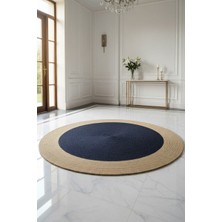 Home İnn Modern Yuvarlak Halı Lacivert Krem Kontrastlı Dekoratif Örgü Halı Şık Salon Oturma Odası Halısı