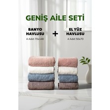 Cotto Home 8 Li Çizgili Geniş Aile Seti Beyaz Füme Kahve Pudra Mavi Pamuk El Yüz Banyo Seti 50X90 cm 70X140 cm