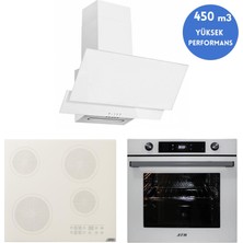 Afm Tech Rıano Vitroseramik Elektrikli Beyaz Cam Ankastre Set ( V6-05  + FM7701 + FM3301W )