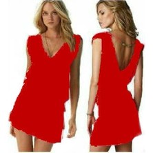 Practika Likralı Plaj Elbisesi - 1 Beden - Kırmızı