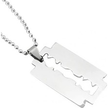 Practika Jilet Çelik Kolye - Jilet Model Paslanmaz Gümüş Renk Çelik Kolye