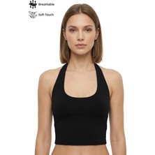Cottonhill Siyah Viskon Halter Yaka Sırt Dekolteli Kadın Crop Atlet