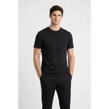 Odelon Erkek Bisiklet Yaka Premium %100 Merserize Pamuk T-Shirt Siyah