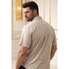 Varetta Erkek Bej Kısa Kollu Büyük Beden Gömlek Cepli Geniş Kesim Casual Soft Pamuklu
