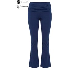 Cottonhill Lacivert Viskon Yüksek Bel Kemer Detaylı Ispanyol Paça Kadın Pantolon Flared