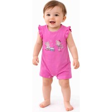 Kral Bebe Kız Bebek Pembe Tulum – Fırfır Kollu Ayıcıklı Yazlık Tulum