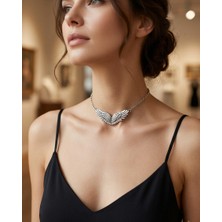 Vintage Takı Gümüş Kaplama Melek Kanadı Kolyesi :  Angel Wing Necklace