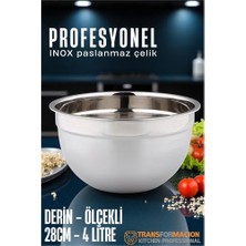 MidasTech Hsnet Inox Ölçekli Derin Kase  - 28 cm 4 Litre Karıştırma Kabı Profesyonel 304 Paslanmaz Çeli