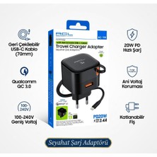 GUNKES 20W Pd + 3.4A Hızlı Şarj | Geri Çekilebilir Usb-C Kablolu Seyahat Adaptörü