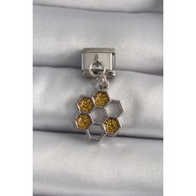 316L Çelik Gümüş Renk Sallantı Simli Bal Beteği Model Nomination Charm - Lisinya