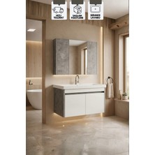 Karen Banyo Retro 80 cm Lavabolu, Aynalı Banyo Dolabı, Retro Gümüş-Beyaz, seramik Lavabo Dahil
