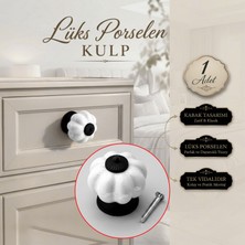 Badem10 Douro Basic Beyaz Siyah Sade Renk Porselen Düğme Kulp Mobilya Çekmece Dolap Kulpu Kulbu Kulpları