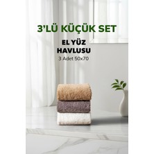 Cotto Home 3 lü Çizgili Havlu Takımı Bej Beyaz Fume Kahve Yumuşak Pamuk El Yüz Havlusu 50x90 cm