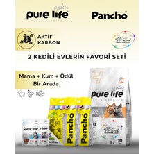 2 Kedili Evlere Özel Kedi Bakım Seti Pure Life 10 kg Tavuklu Mama + Pancho Kum + 2 Ödül Maması