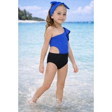 MonsterÇocuk - 🌸Kız Çocuk Mayo Tek Omuz Fırfırlı & Bandana 2'li Set ( 5-6 Yaş )