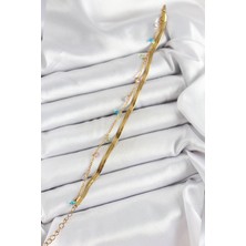 316L Çelik Gold Renk Karışık Renkli Kristal Taşlı 2'li Kadın Bileklik - Lisinya