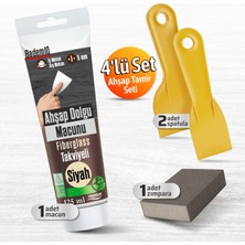 Badem10 Pratik (4'lü) Ahşap Tamir Seti Siyah Renk 125 ml Tamir Macunu + 2 Adet Spatula + Kübik Zımpara