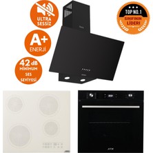 Afm Tech ve Ferre Marka Cata Sessiz Elekt Vitro Siyah  Ankastre SET(D086-SA + V6-05  Beyaz + FM7700)