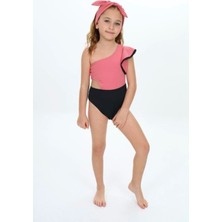 MonsterÇocuk - 🌸Kız Çocuk Mayo Tek Omuz Fırfırlı & Bandana 2'li Set ( 9-10 Yaş )
