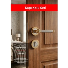 Zeraf Ev Lüks Yalı Koleksiyonu Yuvarlak Rozetli Alüminyum Kapı Kolu Oda-Wc Lavabo Uyumlu Kapı Kolu Altın - Saten
