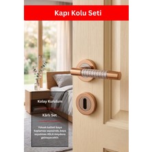 Zeraf Ev Lüks Stil Yuvarlak Rozetli Alüminyum Kapı Kolu Oda Tipi Kapı Kulp Altın - Saten